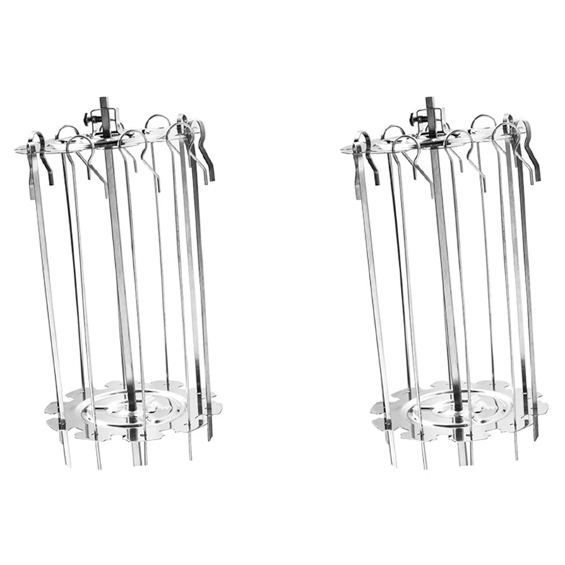 LJL-2X 304 Stainless Steel Rotating Grill Skewers BBQ Grill Cage Air Fryer Lamb Skewers Grill Electric Oven Accessories,25Cm