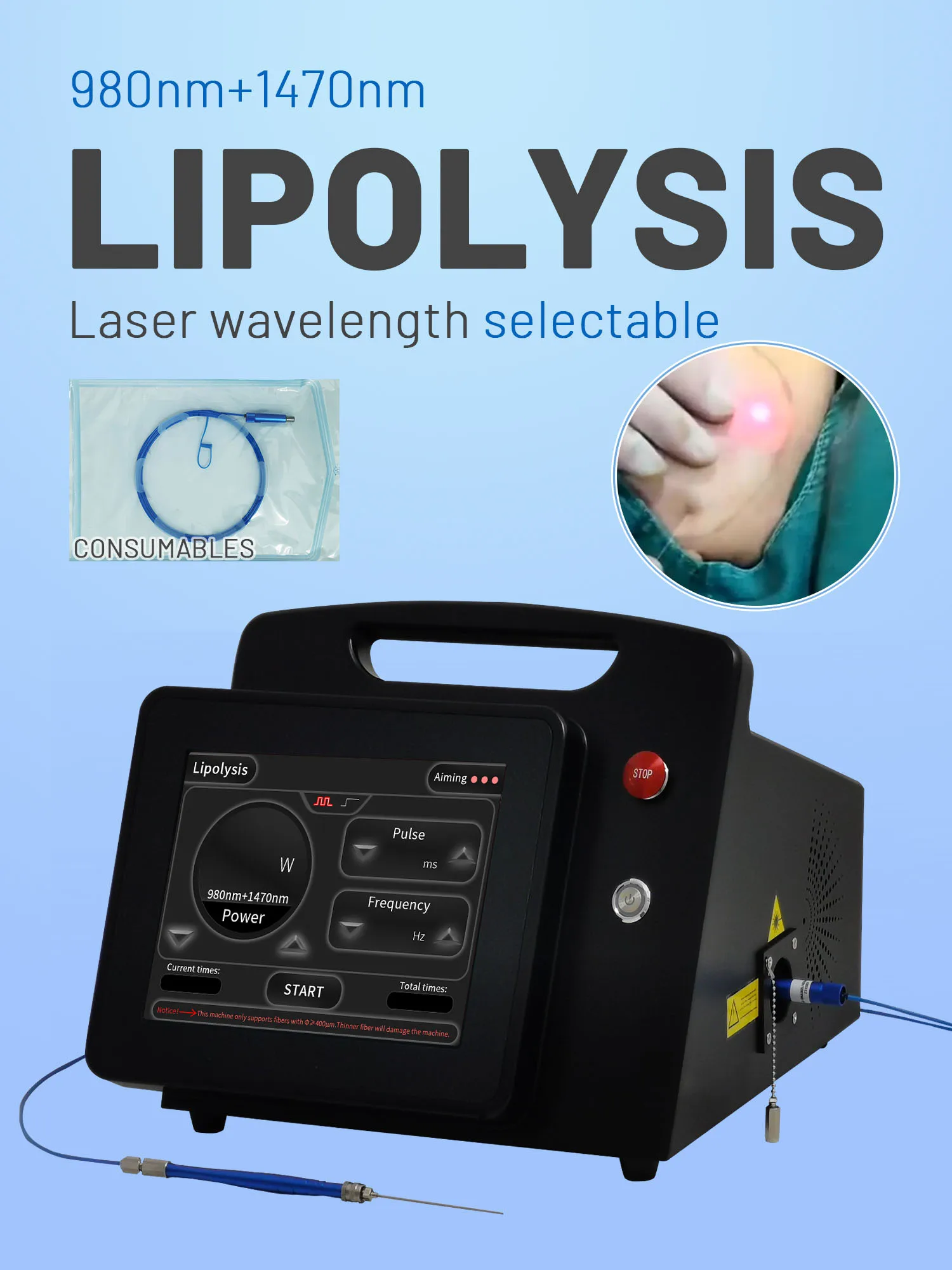 Professional 980 Nm 1470 Nm LIpolysis Clinic Double Chin Fat Removal Diode Laser Machine