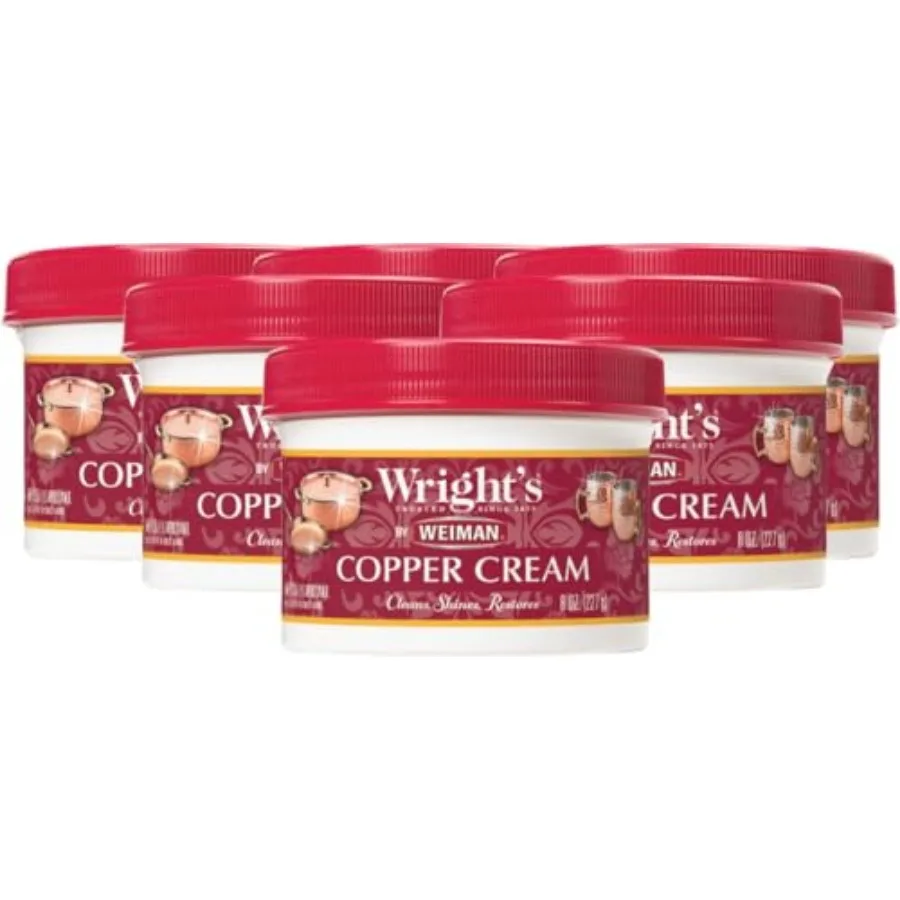 

Wright's Copper and Brass Cream Cleaner - Gently Cleans and Removes Tarnish Without Scratching 8 Ounce Pack of 6