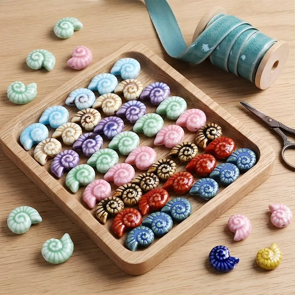 Loose Retro Snail Ceramic Beads Embossed Glazed Conch Spacer Porcelain Beads Small Size Multicolor DIY Jewelry Making Necklace