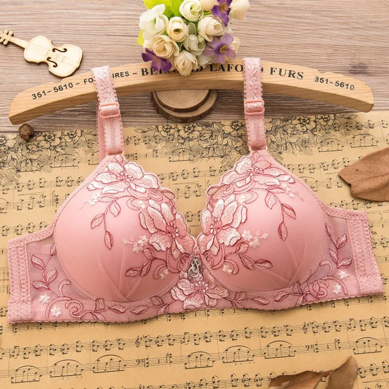 Bralette Push Up Bras for Women Underwear Vintage Floral Print Adjustable Sexy Lingerie Brasieres Para Mujer Sutian Feminino