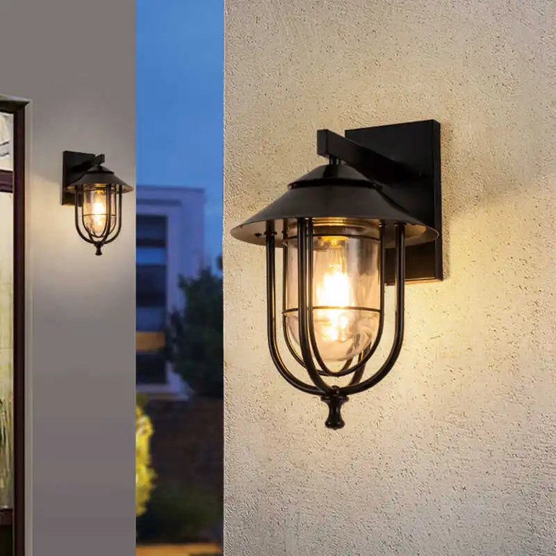 American Vintage Wall Lamp Iron Black Wall Sconces Rainproof Indoor Outdoor Wall Lights Porch Bar Garden Living Room Aisle Lamp
