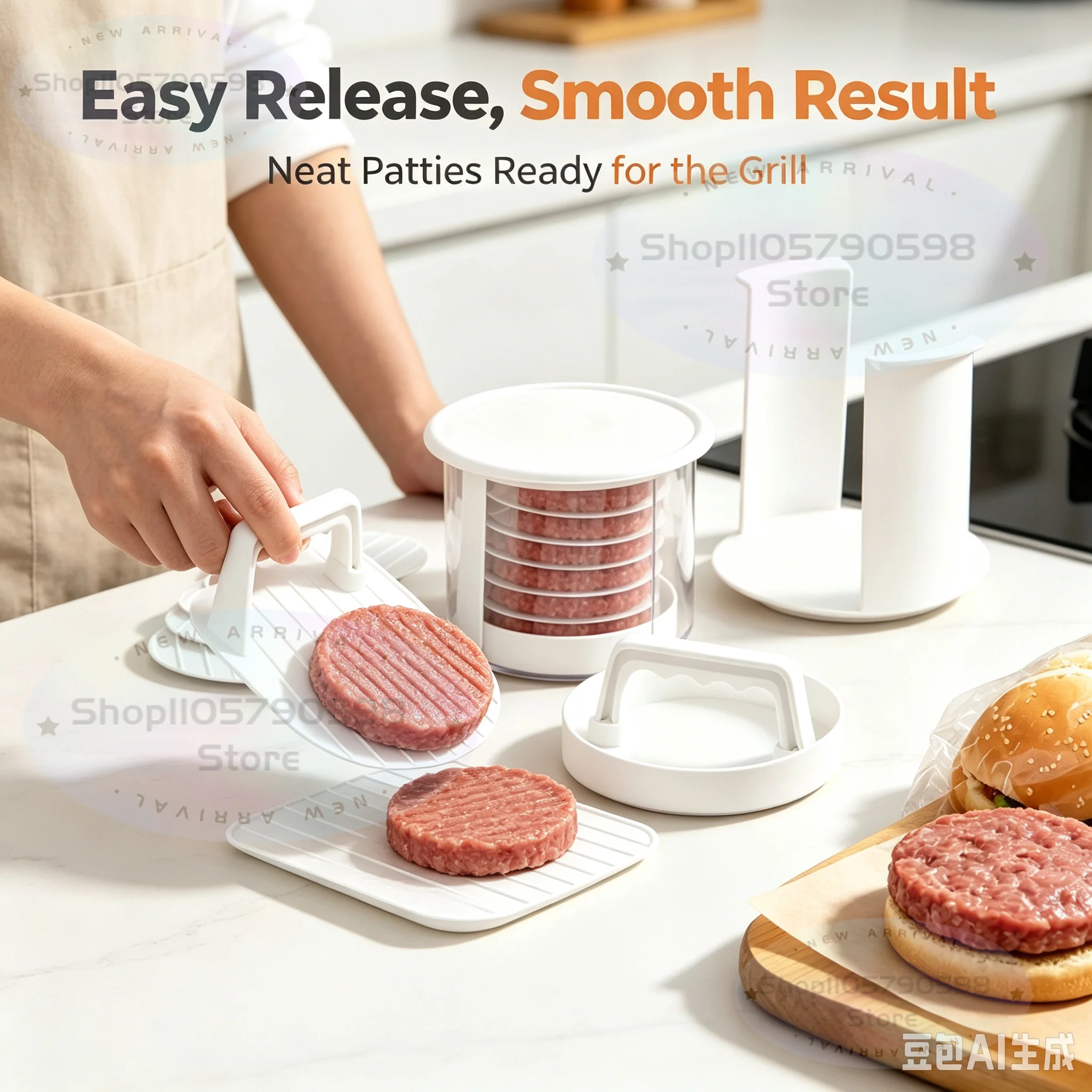 5‑in‑1 Burger Patty Maker Press Mold Set Multi‑Layer Storage Box Easy Release Hamburger Meat Maker for Cooking Tool