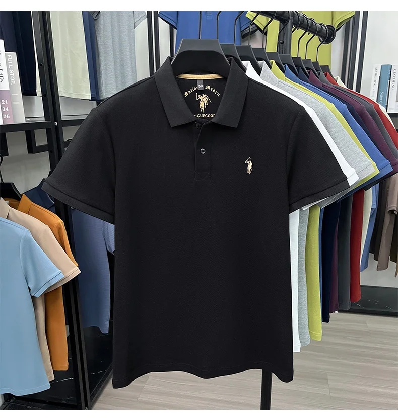 High-End 100% Baumwolle Kurzarm Polo Shirt Sommer Mode Luxus Marke Pony Stickerei T-Shirt Business Freizeit Golf Herrenkleidung – Detail 10