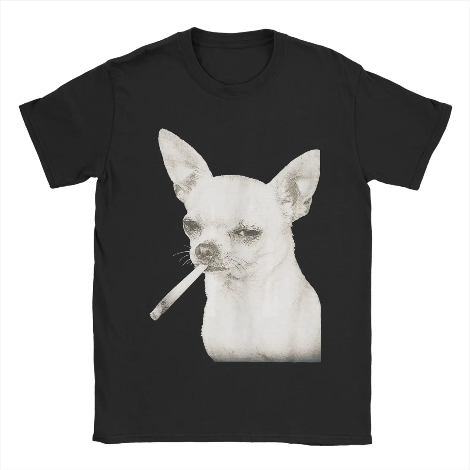 Leisure Funny Smoking Chihuahua Cigarette Gen Z Dog Meme T-Shirt Men O Neck Cotton T Shirts Short Sleeve Tees Plus Size Clothes