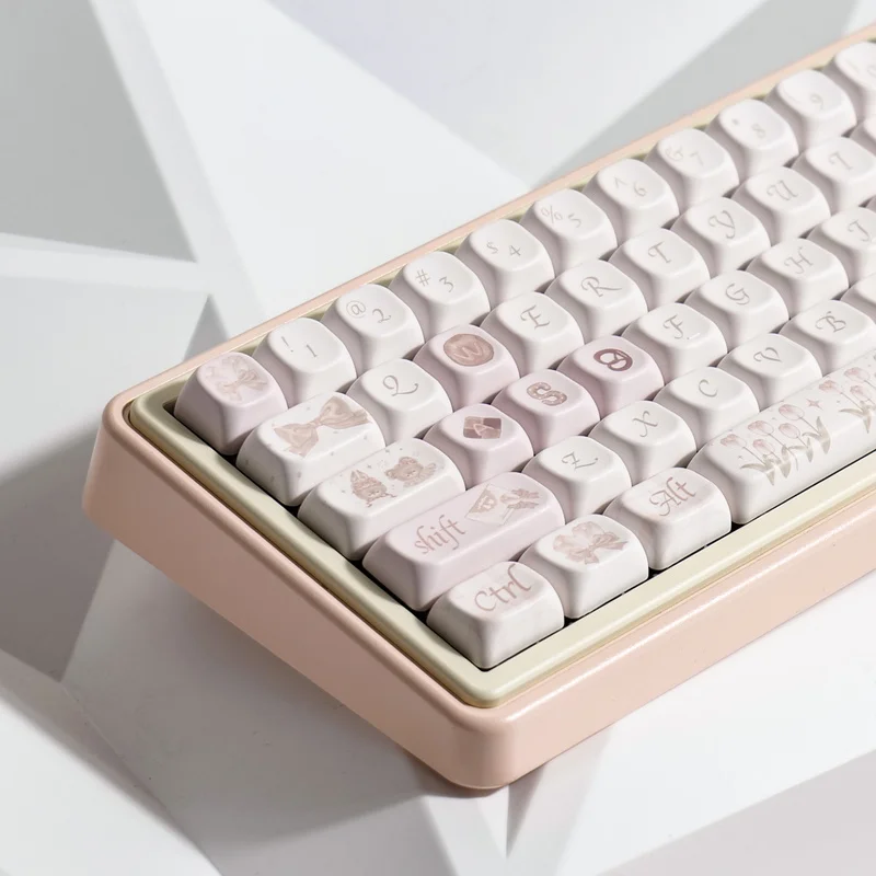 Spring Tea Party Theme Keycap 141 Keys Xoa/Mda Cherry Profile Pbt Hot Sublimation Mechanical Keyboard Cute Pink Keycap