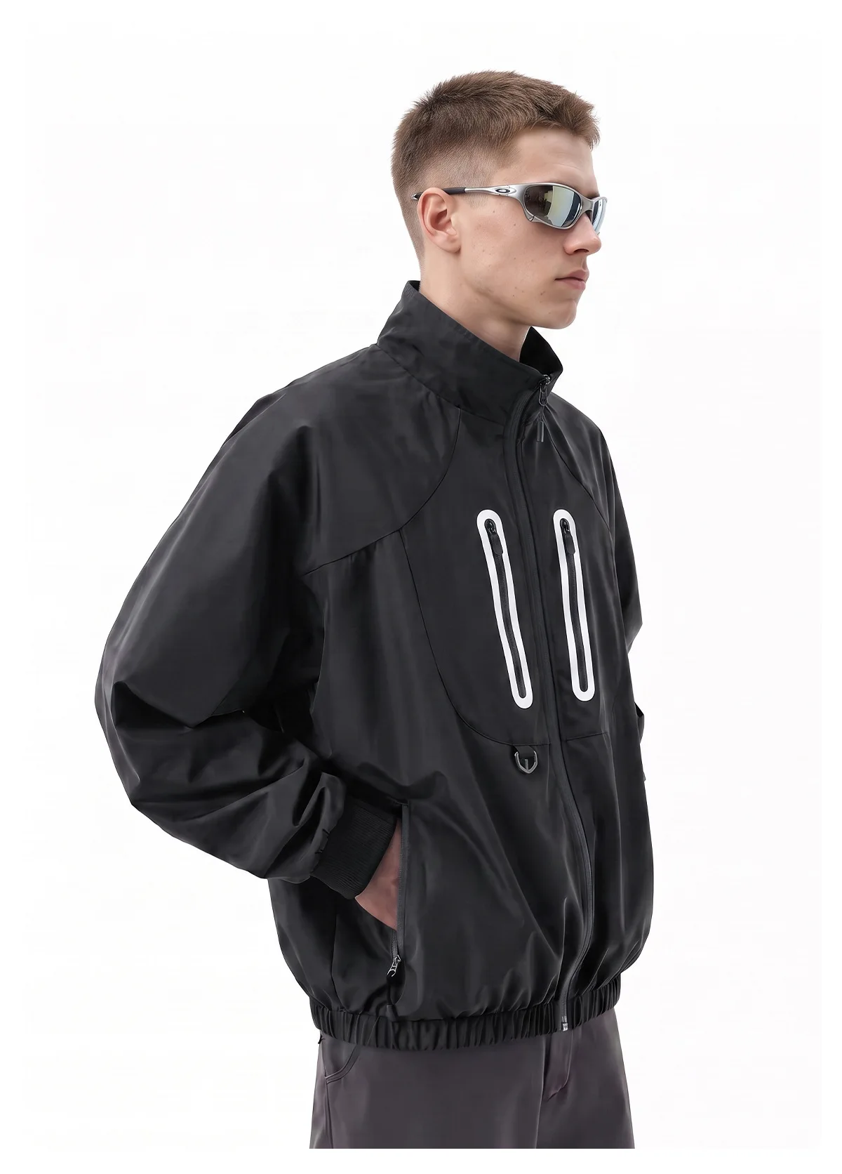 Functional wind anti-splashing stand-up collar jacket men's autumn contrasting color reflective zipper retro windproof jacket