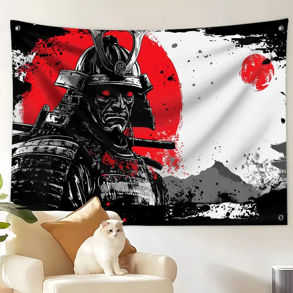 Vintage Samurai Art Flags Custom Wall Hanging Background Art Banner For Bedroom Home Living Room Outdoor Decor