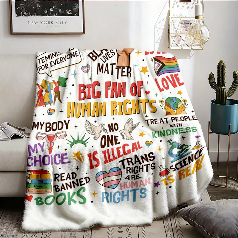 Big Fan Of Human Rights Flannel Blanket, Equality Social Justice Flannel Throw, Feminist Activist Cozy Blanket