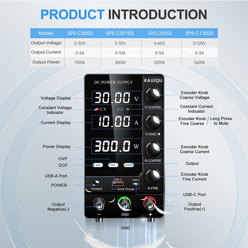 Switching Bench Power Supply Adjustable 30V 5A 10A 60V 120V Optional OCP OVP OUTPUT Variable Power Supply Voltage Regulator