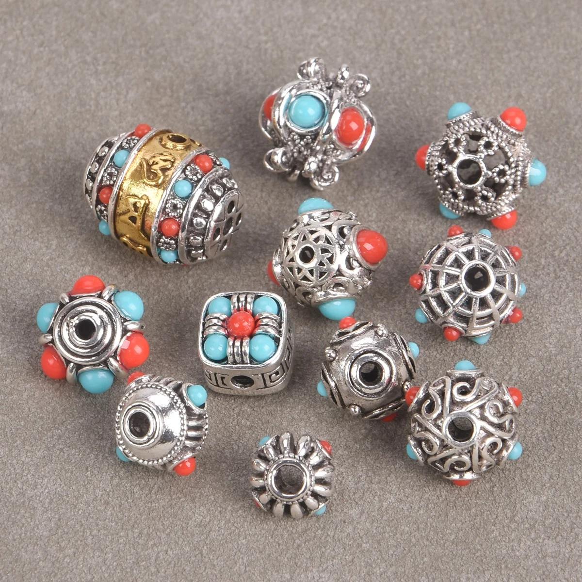 

5PCS Nepalese Buddhist Tibetan Silver Color Alloy Metal Loose Beads For Jewelry Making DIY Bracelet Findings