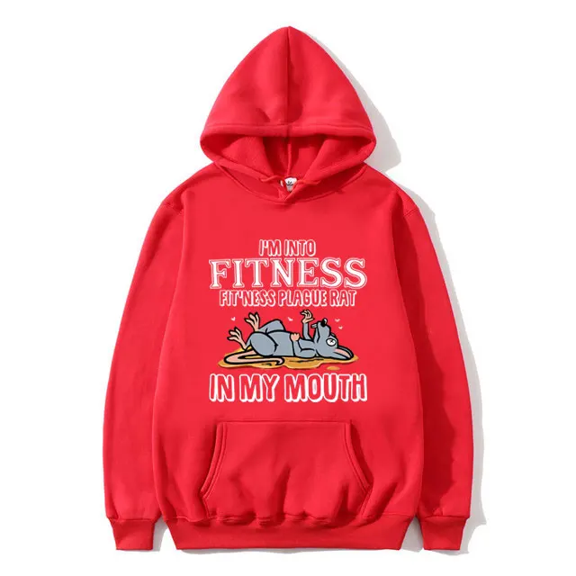 I'm Into Fitness Hoodie Fit'ness Plague Rat in My Mouth Print Sweatshirt Men Women Casual Loose Hoodies Male Fleece Tracksuit