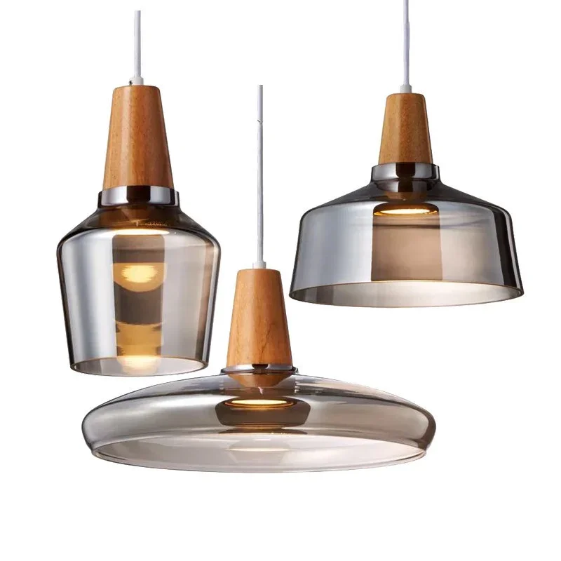 

Glass Pendant Lights Nordic Loft Wood Industrial Decor Nordic Hanging Lamp Suspension Luminaire for Living Room Fixtures E27