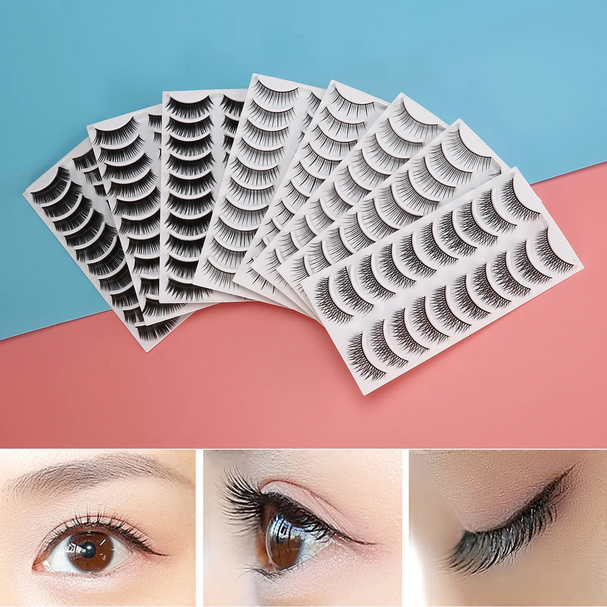 80Pairs الرموش الصناعية الطبيعية طويلة سميكة لاش تمديد شرائط سهلة إزالة للنساء في سن المراهقة شيك ماكياج العين