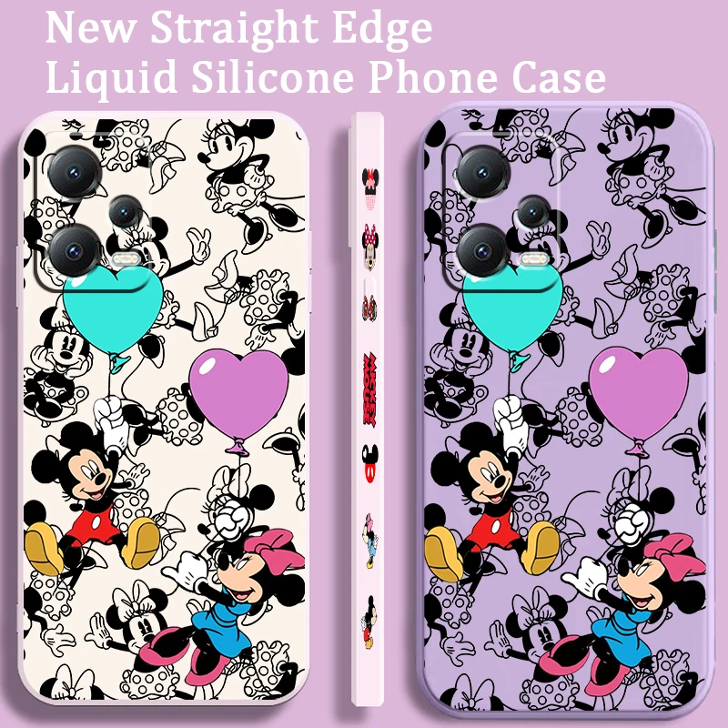 Disney Mickey Mouse Cartoon Balloon Liquid Left Rope For Xiaomi Redmi Note 13 12 12S 12R 11 11T 11S 10 10S Pro Plus 5G Soft