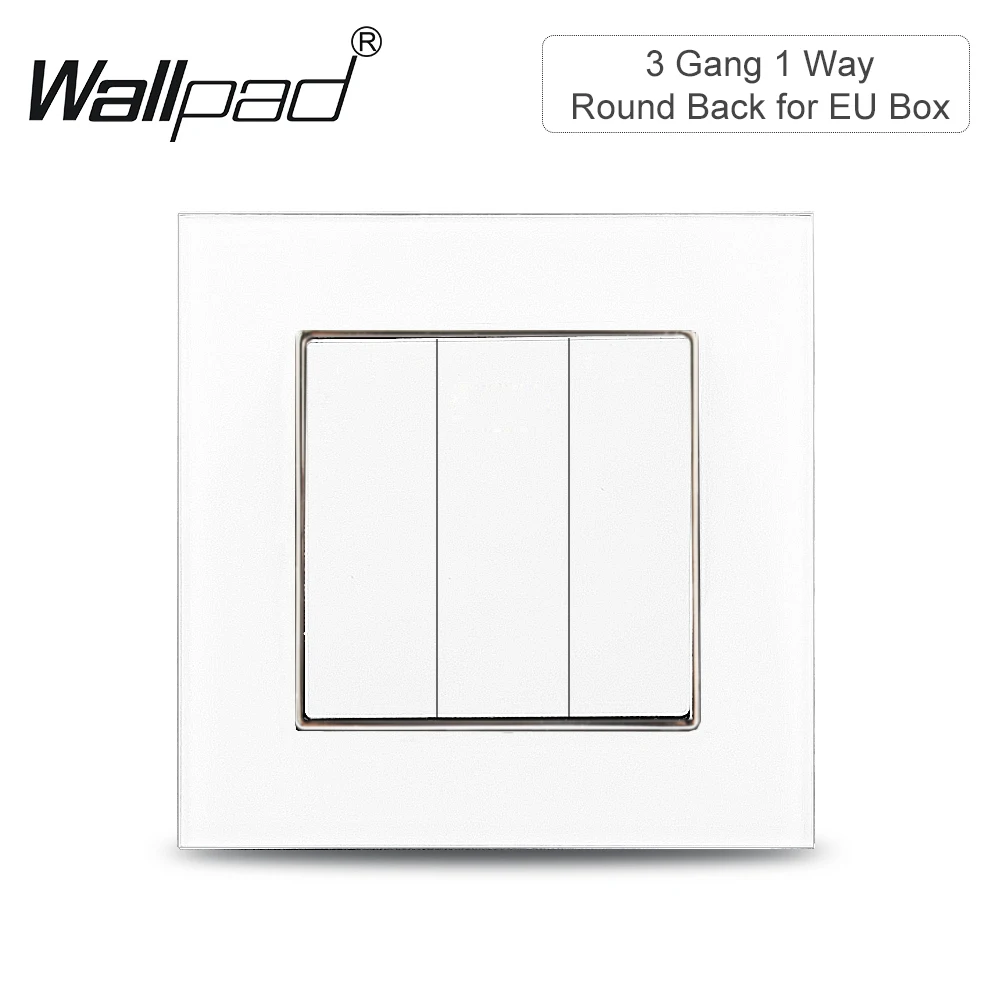 

Wallpad White Tempred Glass 3 Gang 1 Way Push Start Button On OFF Switch for EU Round Box 110V-220V