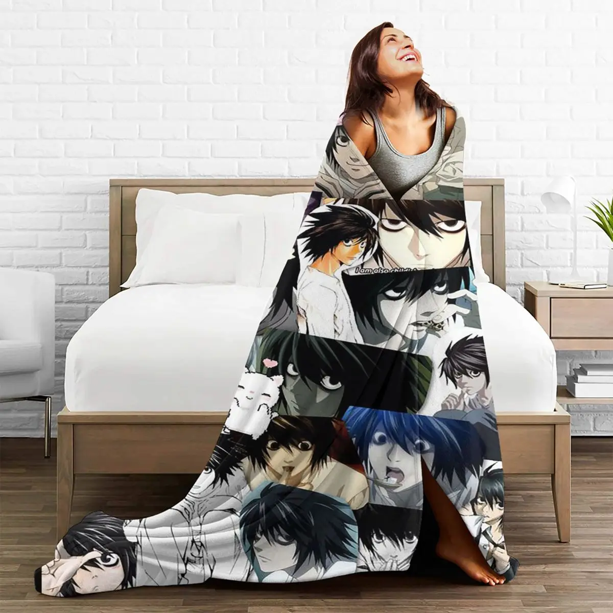 Death Note Plaid Anime Blanket Sofa Cover Fleece Spring Autumn Lawliet Breathable Warm Throw Blanket for Bedding Office Quilt