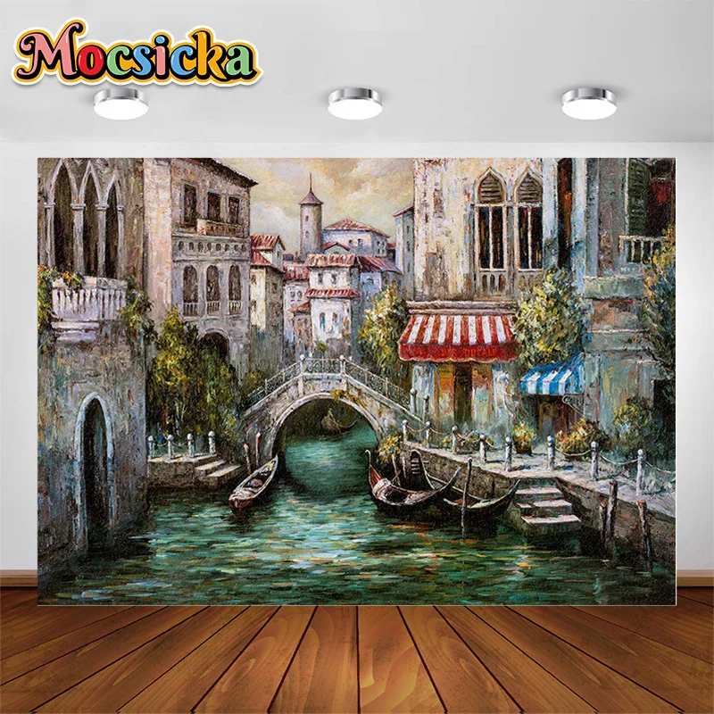 

MOCSICKA Oil Painting Photography Backgrounds City Corner Bridge Boat Backdrop Professional Studio Shooting Tools