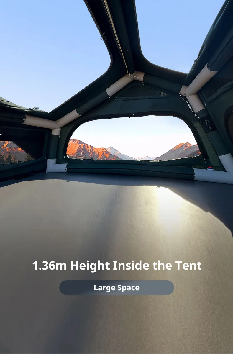 Large Internal Space Waterproof Inflatable Roof Top Tent Glamping Tent Prevent Bumping Feature Easy Use Polyester