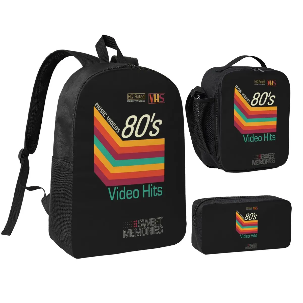 

Retro Music Video Cassete VHS Backpack Boys Girls BookBag School Bag Shoulder Bags 3ps Insulated Lunch Bag Pencil Case