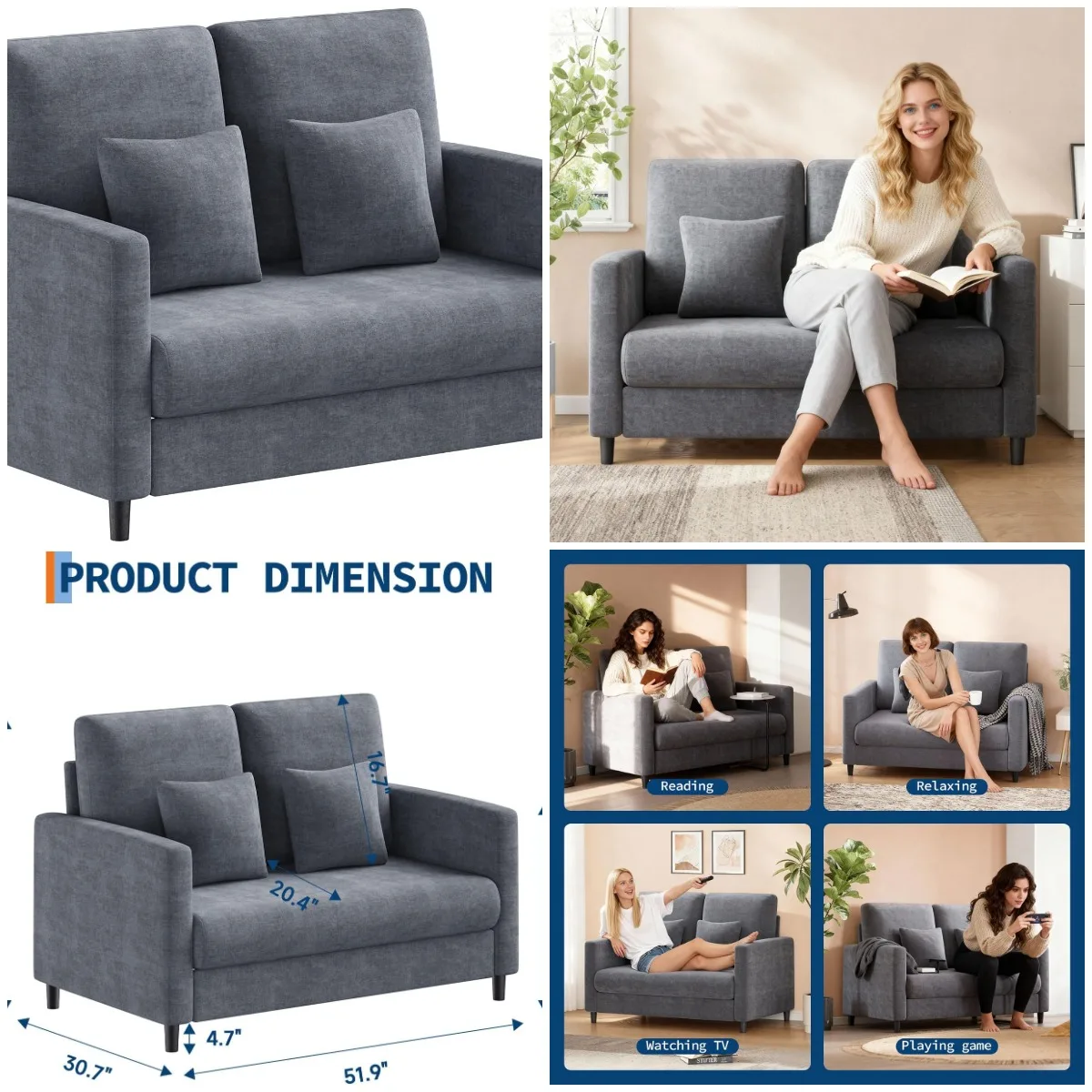 

Loveseat Sofa, 51' Love Seat, Comfy Teddy Small Loveseat for Small Spaces