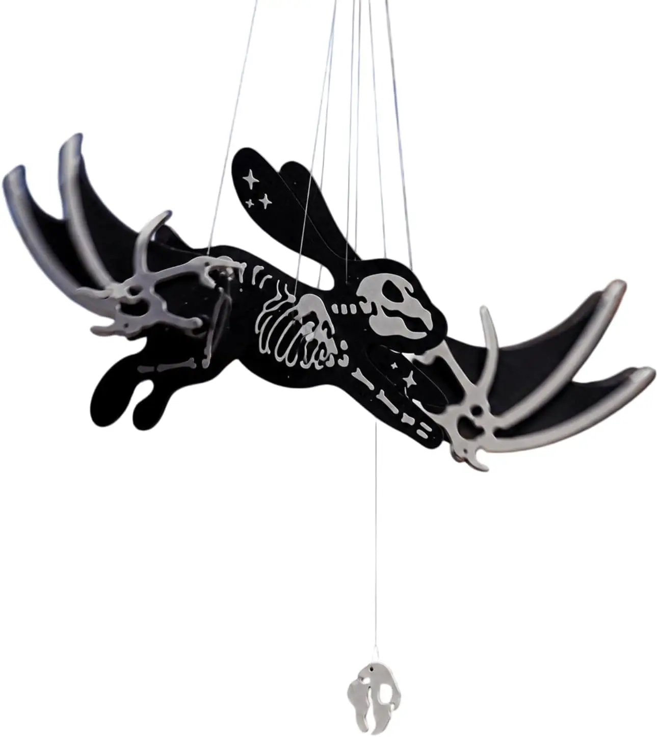 Pull-to-Move Winged Skeleton Halloween Hanging Decor, Interactive Hanging Skeleton Decoration, Hand-Pull String Skeleton Decor