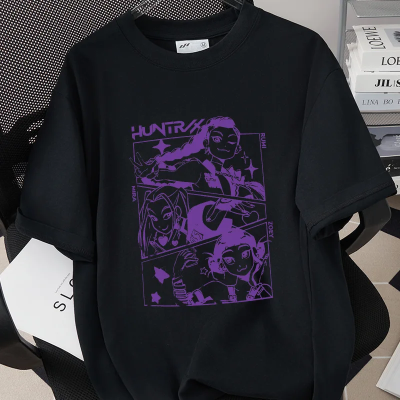 أنيمي Kpop شيطان الصيادين بنين بنات تأثيري الملابس تي شيرتات قصيرة الاكمام لطيف شيطان الصيادين عادية تنفس قصيرة الأكمام #4