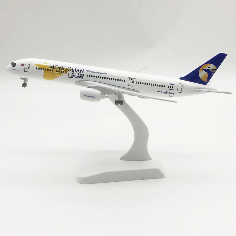 20cm Alloy Metal B787 Mongolian Airlines Boeing 787 Die-cast Airplane Model with Wheel Stand Collectible Display Model