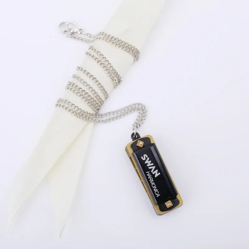 Harmonica Musical Instrument's 4-hole Key Educational Toy Keychain Jewelry Mini Necklace Harmonica