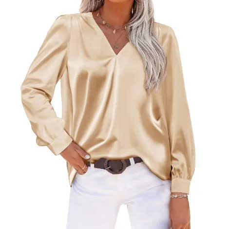 2024 Summer Trend Fashion Women\'s Casual Elegant Satin Long Sleeved Shirt Office Women\'s Shirts And Blouses Slim Femal Clothes