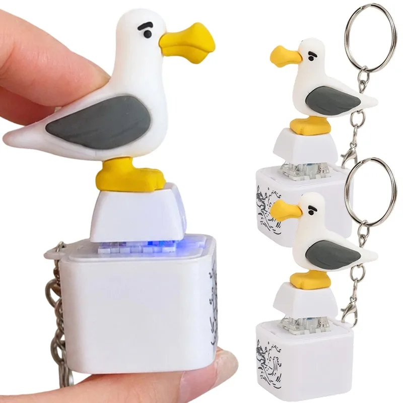 Cartoon Seagull Keychain with Sound and Light ABS Durable Mini LED Flash Key Ring Funny Mine Effect Fidget for Key Backpack Gift