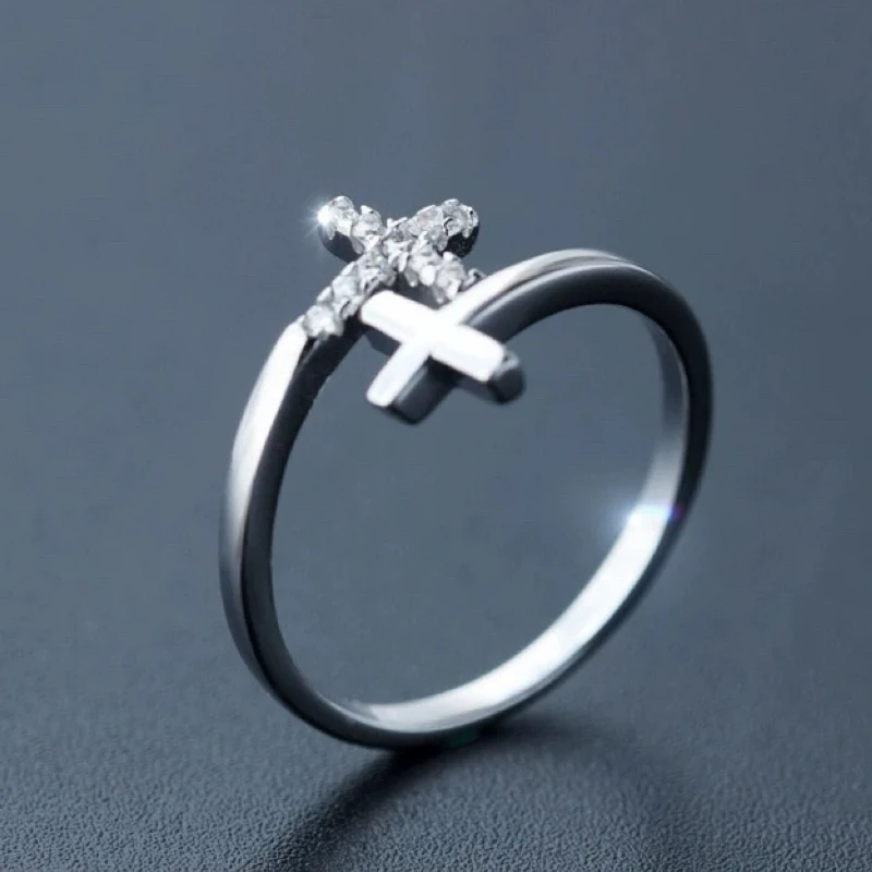 New Style Micro-inlaid Zircon Creative Cross Open Ring Personality Ladies Fashion Jewelry