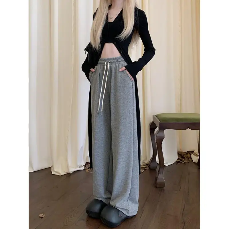 Ay Pantalones casuales hasta el suelo, cintura alta, Dstring, adelgazantes, drapeados, pierna recta, pantalones sueltos de pierna ancha para mujer