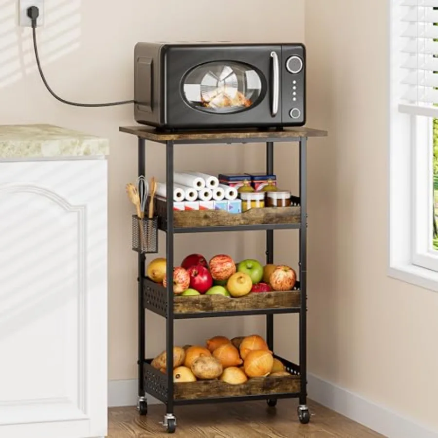 

Rolling Kitchen Microwave Cart 4 Tier Microwave Table Stand with Fruit Baskets Kitchen Storage Rack on Wheels Small Coffee Bar
