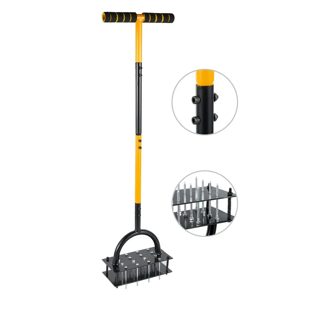 2-in-1 Lawn Aerator Manual Coring Tool Yard Grass Plug with Cleaning Tool with 24-Spikes for Lawn Garden Care Compact Soil