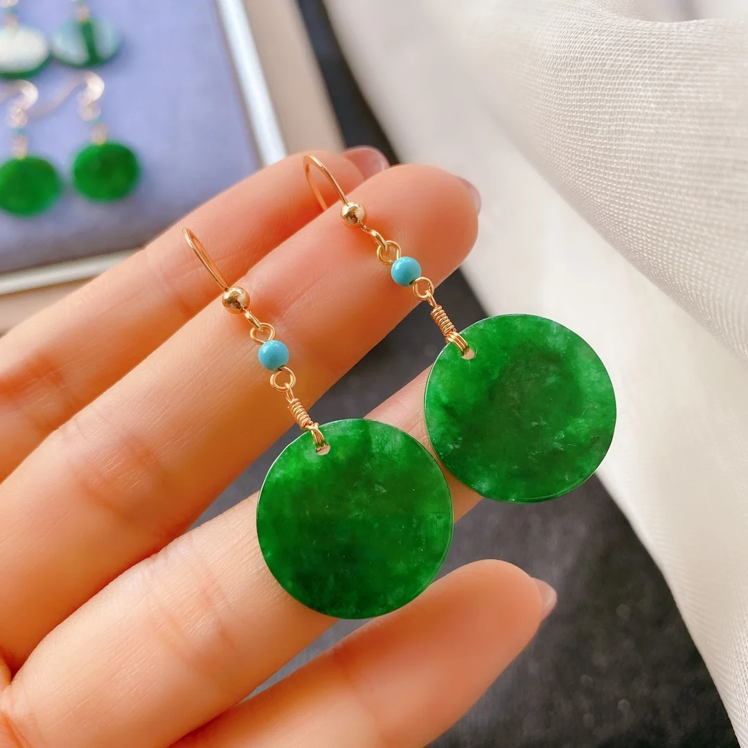 

1Pcs/Lot Natural Emerald Dry Sapphire Earrings Round Geometric 14 Pack Gold Ear Hooks Jewelry Simple Bijou Pendientes Mujer