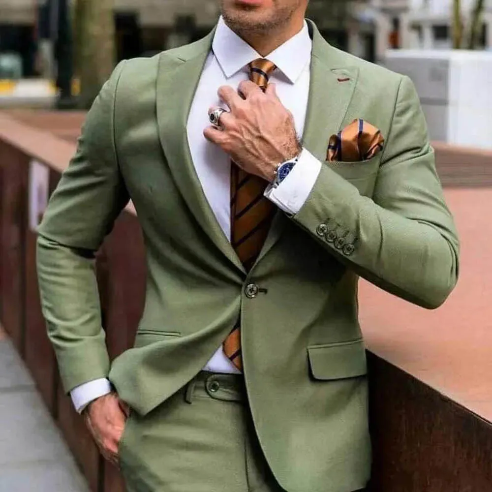 

Male Suit Fashion Peak Lapel One Button Blazer Smart Casual Groom Wedding Tuxedo Slim Fit 2 Piece Elegant Suits for Men 2023