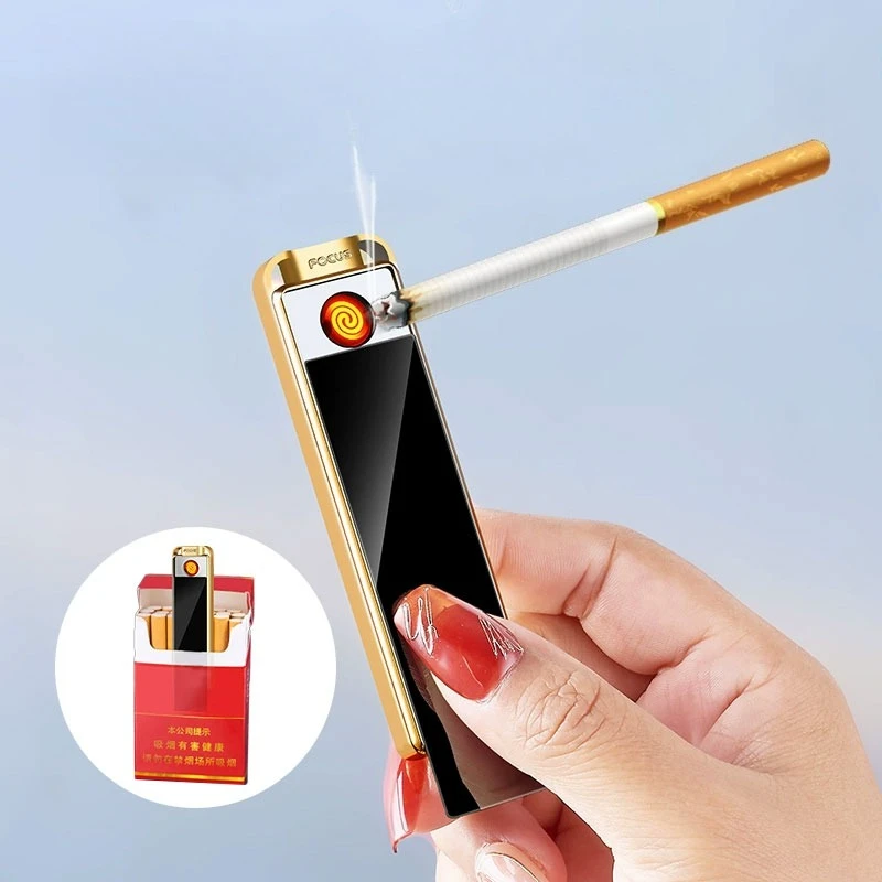 Intelligent charging silent lighter, outdoor portable and compact windproof aluminum alloy material cigarette lighter