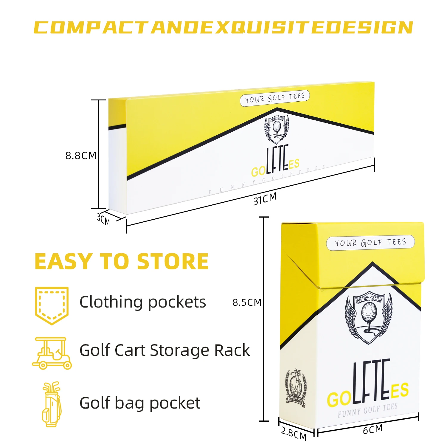 Golf Tees Cigarette Box 2-3/4 Inches Wood Tee Funny Golf Tees for Men Novelty Golf Accessories Cool Golf Gifts 10 Units/50 Units