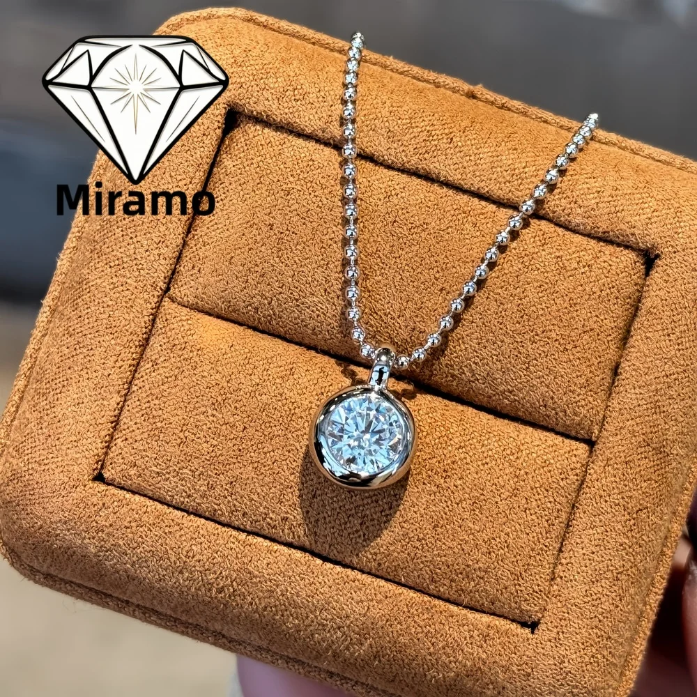 2CT Round Cut Moissanite Necklace Luxury Bubble Style Bezel Set Diamond Pendant Women's S925 Sterling Silver with Certificates