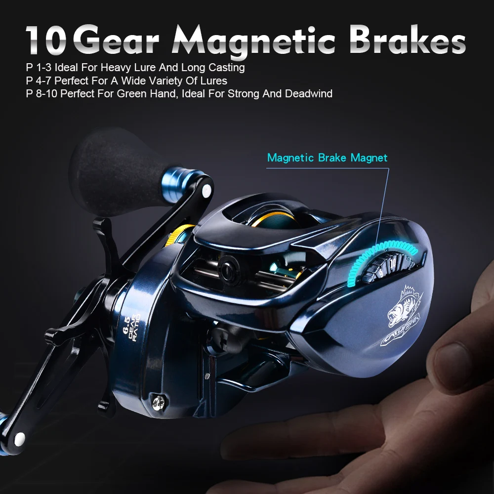 PROBEROS Baitcasting-Rolle 6,5:1 Übersetzungsverhältnis 6+1BB 20 kg/44 lb Drag 243/245 g Metallgehäuse Cast Drum Wheel Salzwasser-Angelrolle Pesca – Detail 9