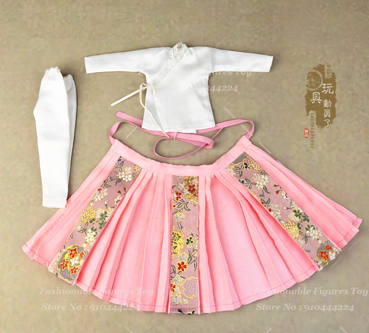 متوفر في المخزون 1/6 ملابس هانفو الصينية القديمة الجندي تنورة وجه الحصان المطبوعة المطرزة لجسم شخصيات الحركة 12 بوصة #3