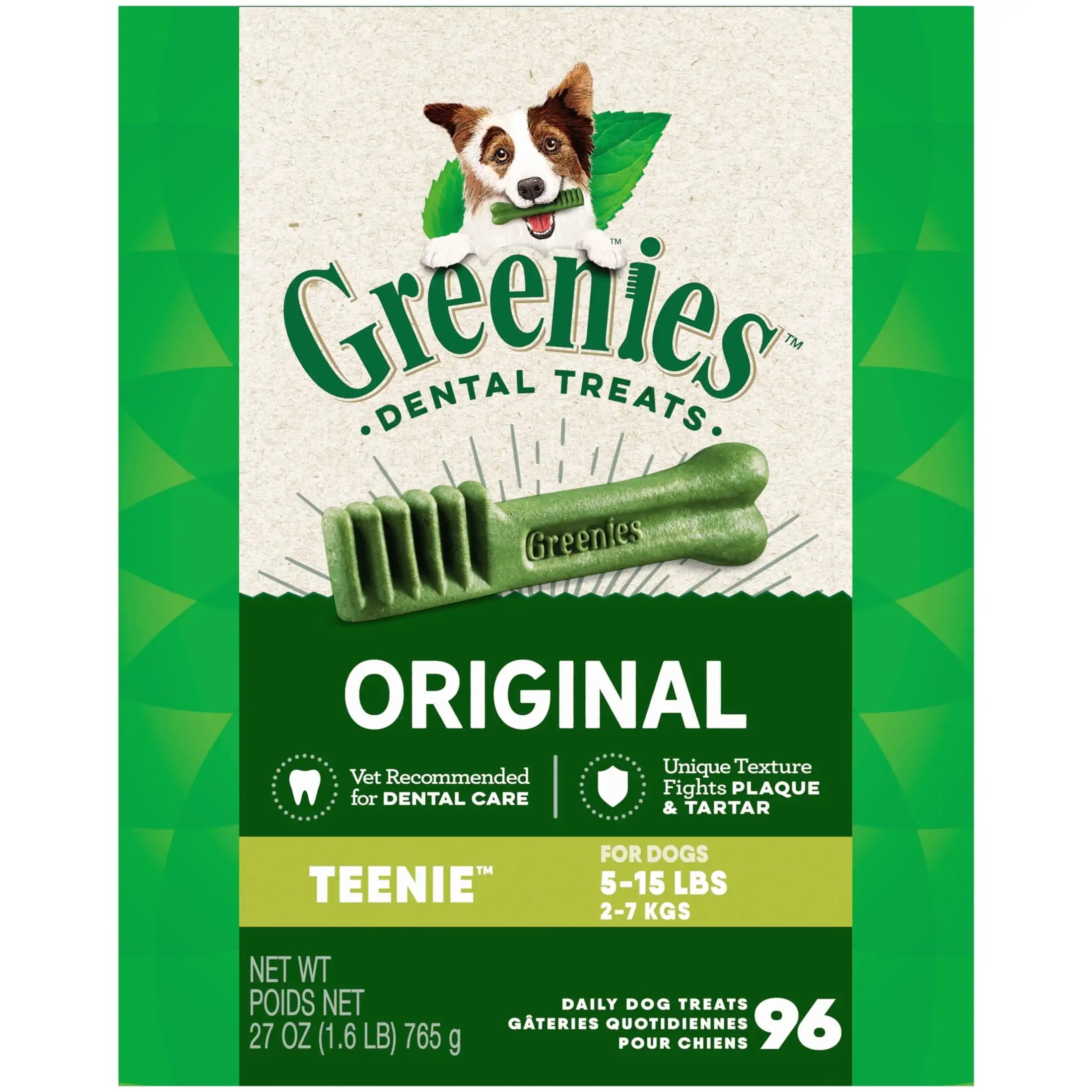 

Greenies Original Teenie Natural Dry Dental Treats for Dogs, 27 oz Pack (96 Treats)