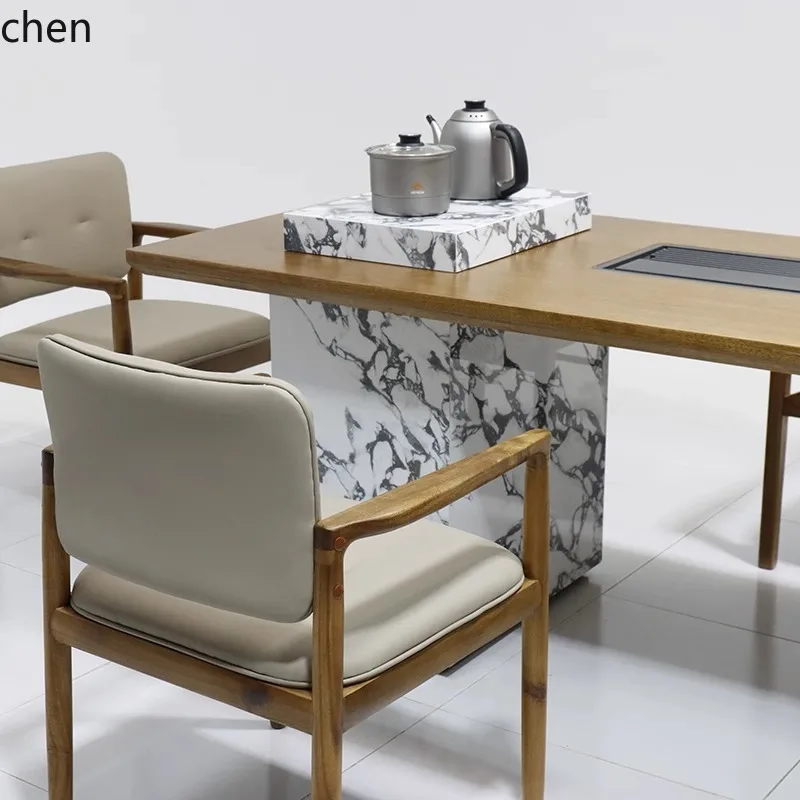 HT New Chinese Style Tea Table and Chair Set Modern Simple Zen Home Tea Brewing Table Living Room Kung Fu Tea Table