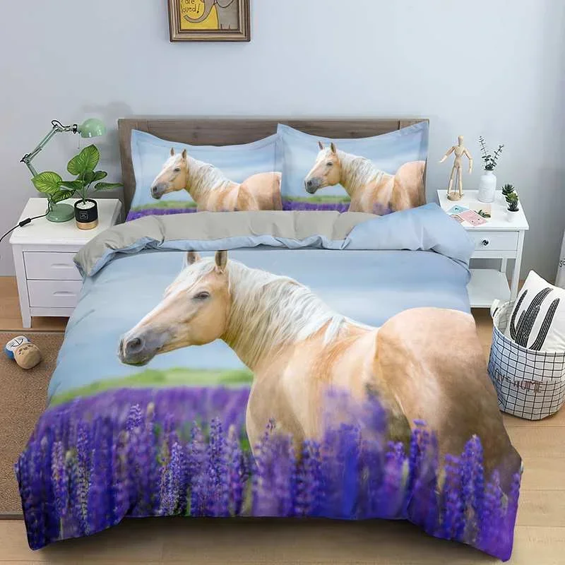 Horse Bedding Sets Single Double Queen King Size Quilt/Duvet Cover with Pillowcase 2/3 PCS Bedclothes Polyester Comforter Cover