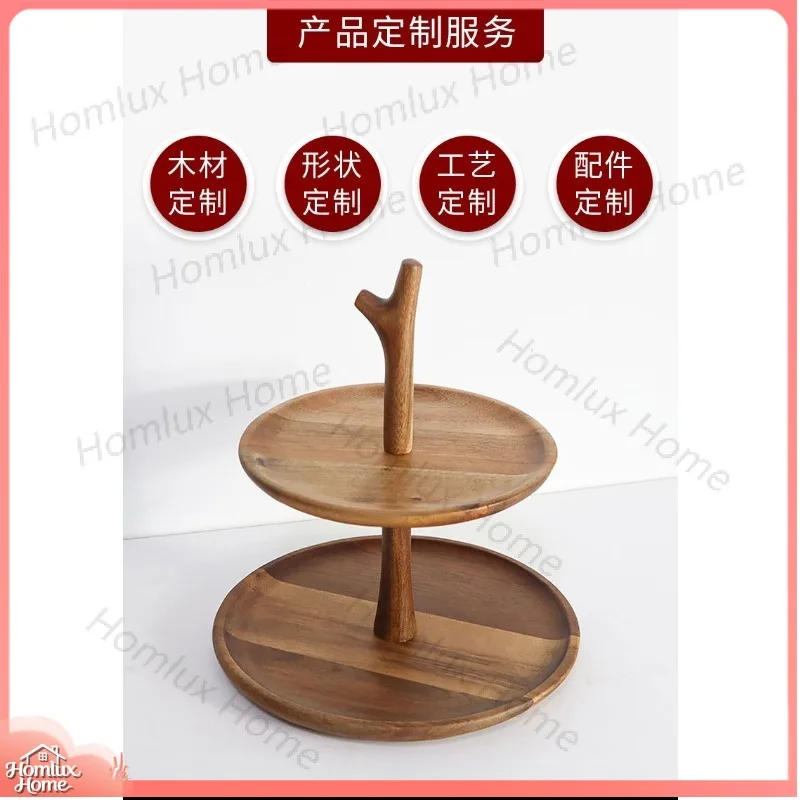 Wooden Dim Sum Plate Solid Wood Cake Stand Double Layer Snack Platter for Dessert Serving Wooden Tableware Handmade Natural