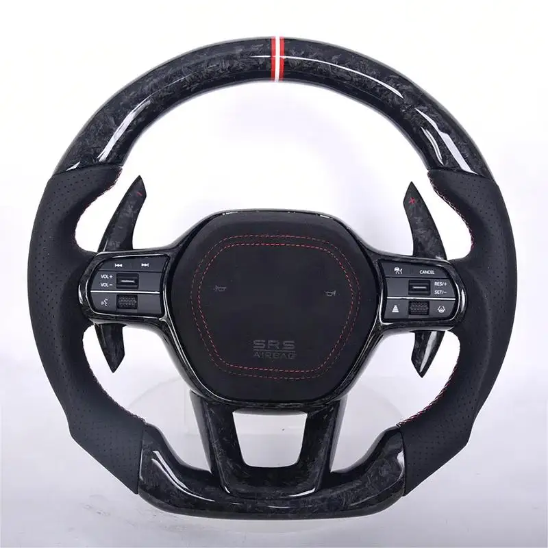 

For Genuine Leather Carbon Fiber Steering Wheel With Engine Start Switch Drive Button Sport Multi-Function