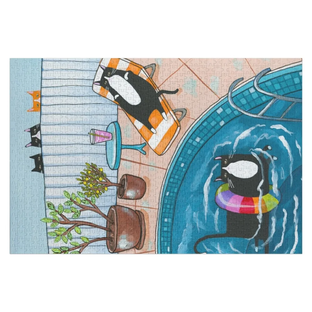 Pool Time Cats Jigsaw Puzzle Woods For Adults Anime Custom Wooden Boxes Puzzle