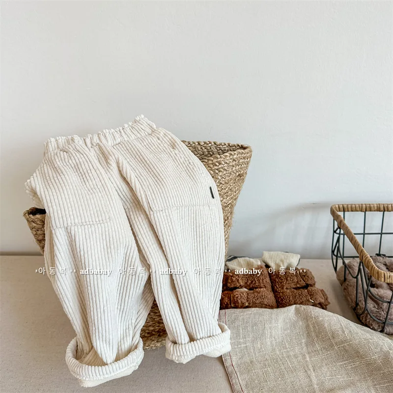 129  Winter New Korean Style Children Thicken Corduroy Pants Solid Color Toddlers Kids Casual Warm Trousers  1 2 3 4 5 6 Years