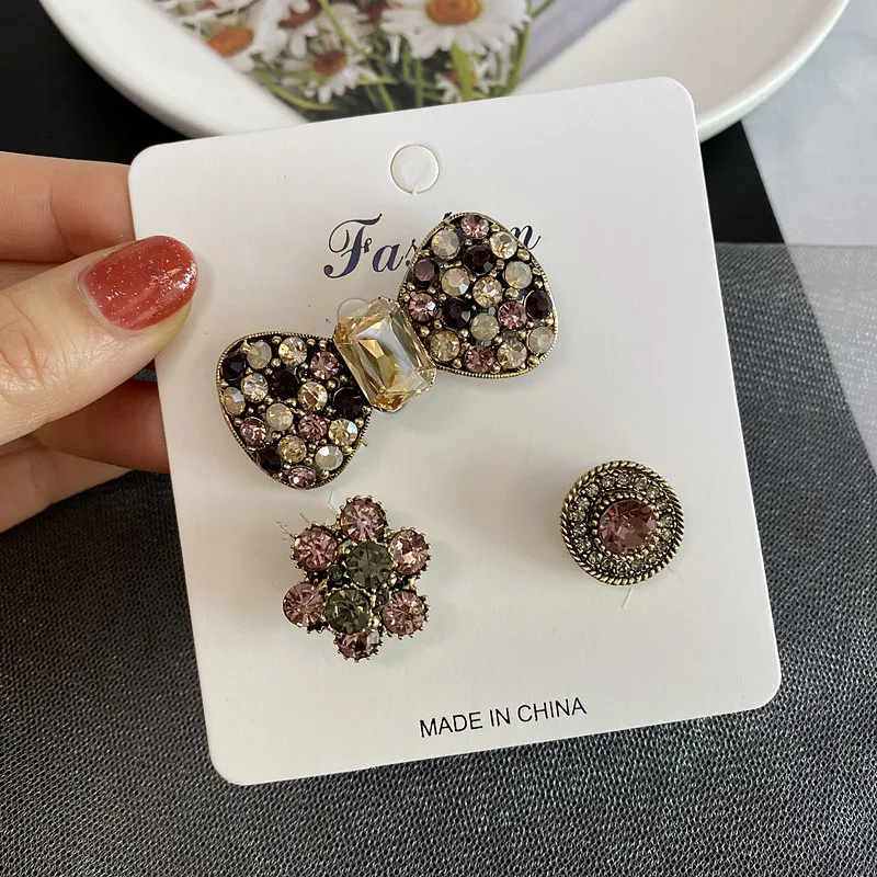 Fashion 3pc/set Cute Pearl Bow Brooch Simple Luxury Small Fragrance Shining Star Brooches Pin Vintage Buckle Corsage Safety Pins